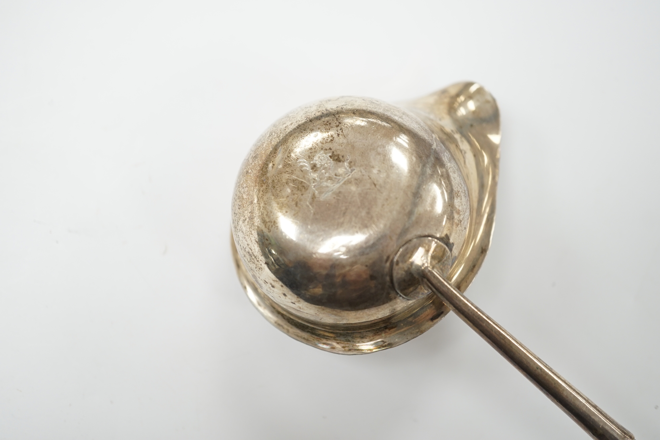 A George III silver toddy ladle with baleen handle and crested bowl, 34.5cm, unmarked